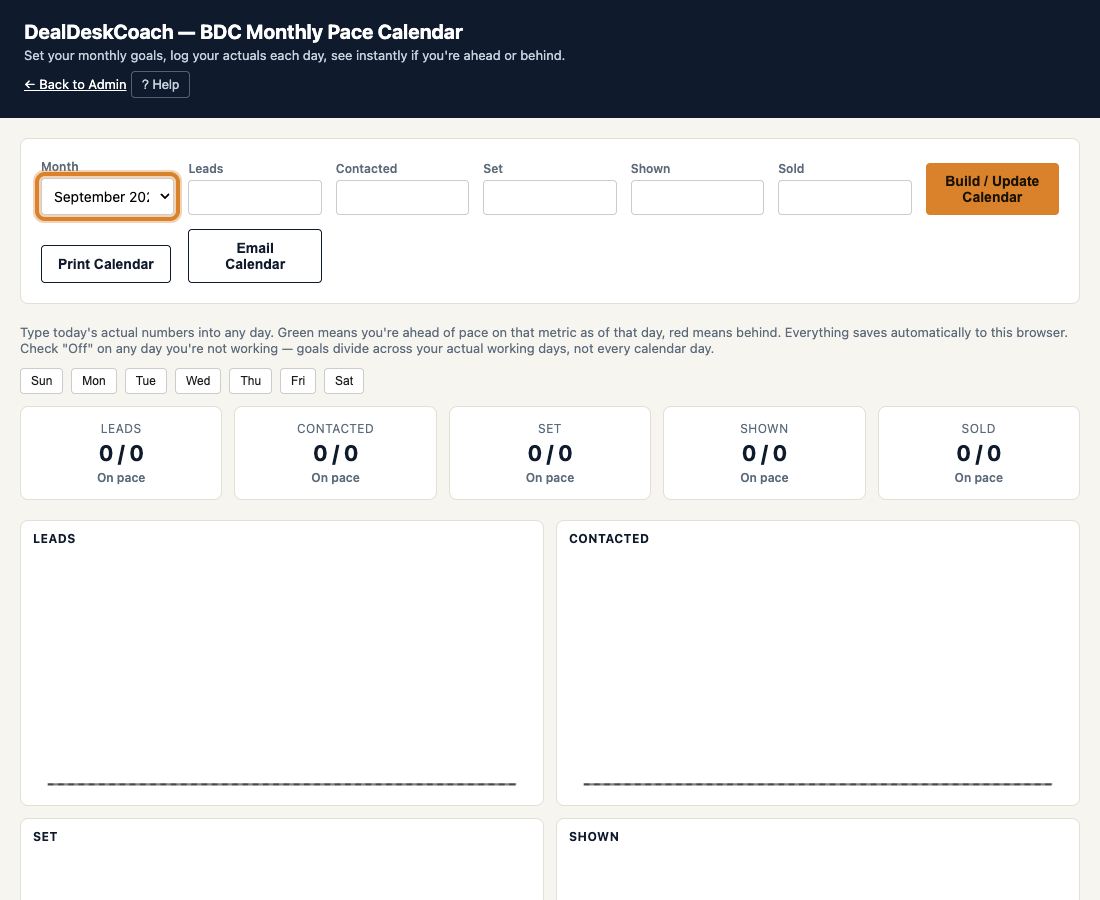 Month dropdown on the BDC Daily Activity Calendar