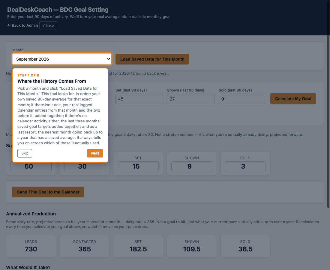 The guided help walkthrough open on BDC Forecast